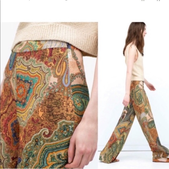 Zara Pants - Zara Women's High Rise Wide Leg Paisley Printed Pants Large Boho